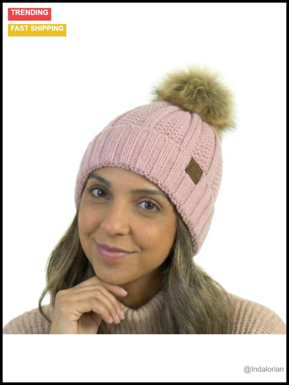 Chenille Beanie Faux Fur Pom Pom Stretchy One Size Winter Hat